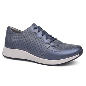 Dansko Christina Lace Up Leather Sneaker in Blue Metallic Size EU 42